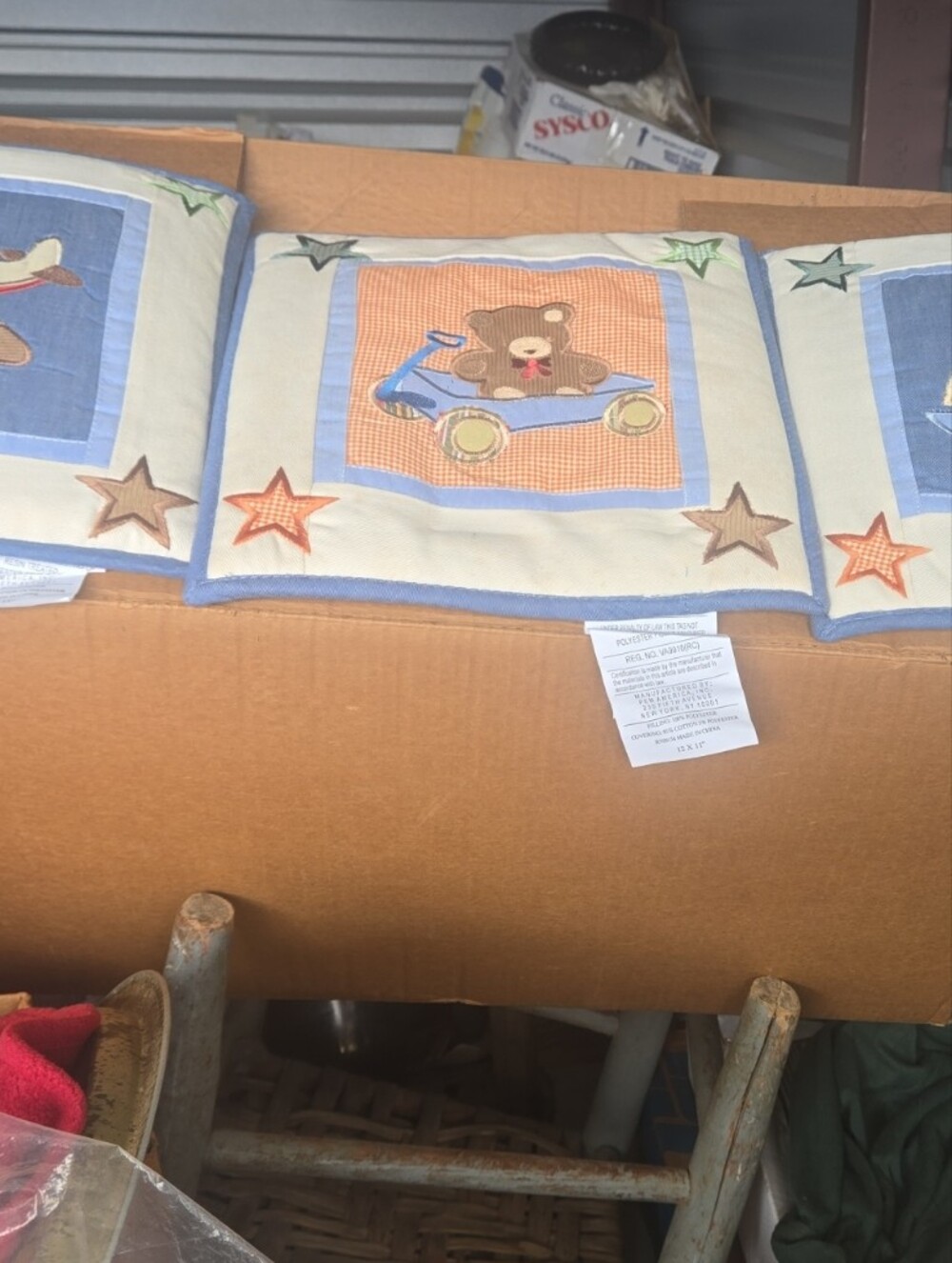 Nursery Crib Wall Hangings with Sailboat, Bear & Airplane Motifs - Blue & Cream